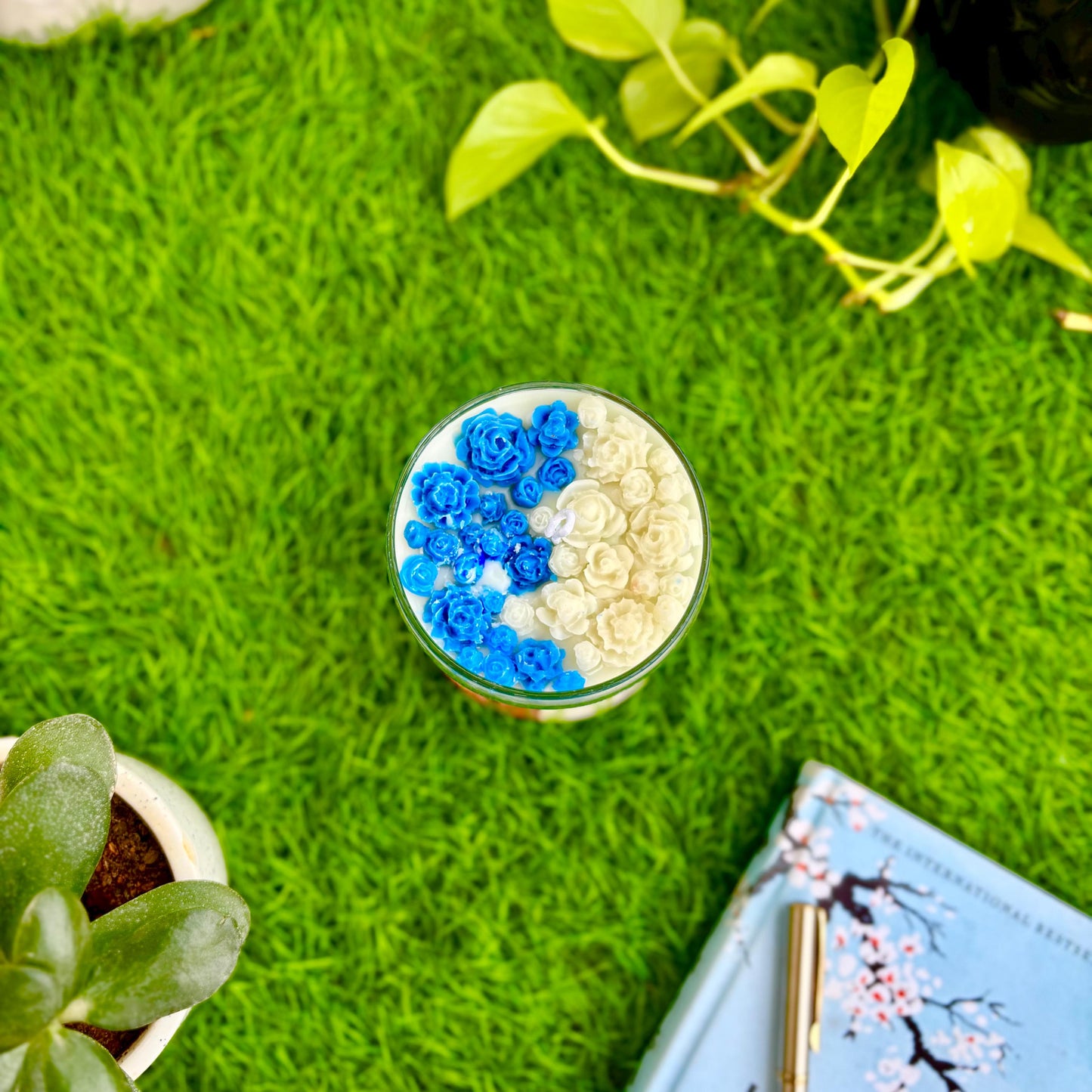 Blue Lagoon Decorative Wine Glass Candle