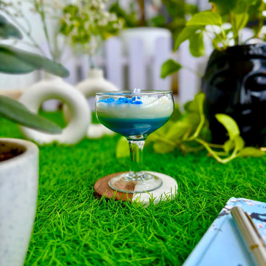 Blue Lagoon Decorative Wine Glass Candle