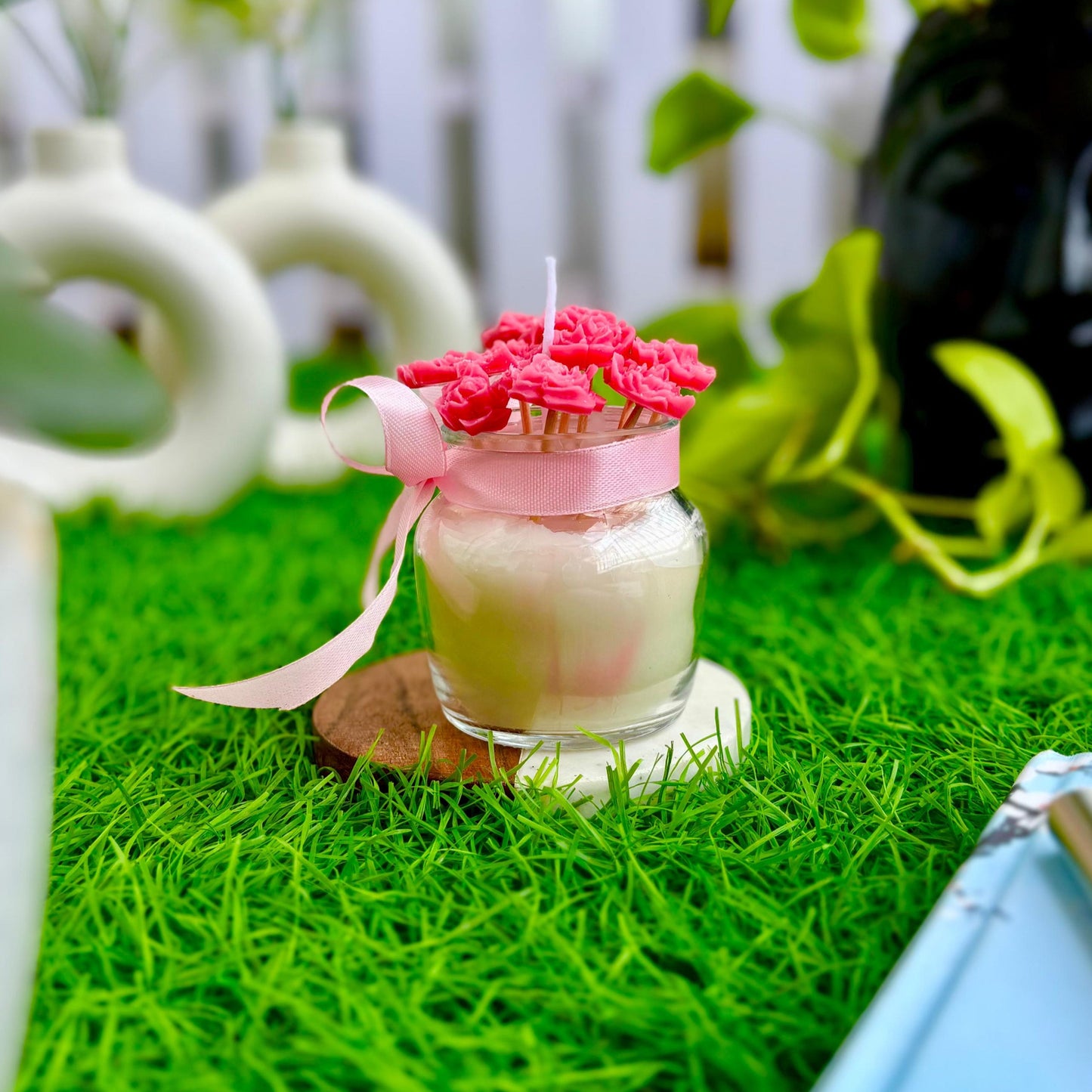 decorated glass candle by rimgo candles