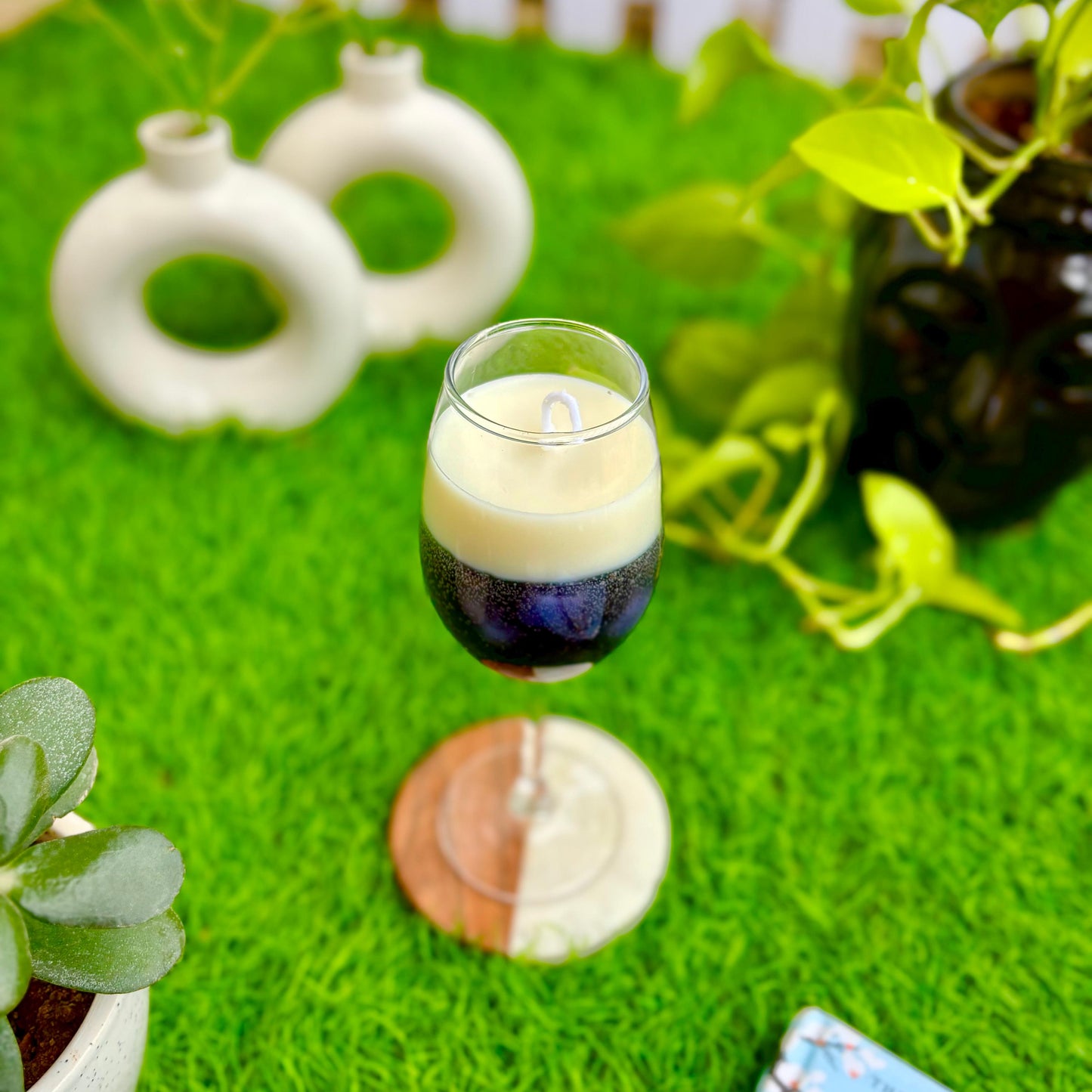 Wine Glass Blueberries Candle