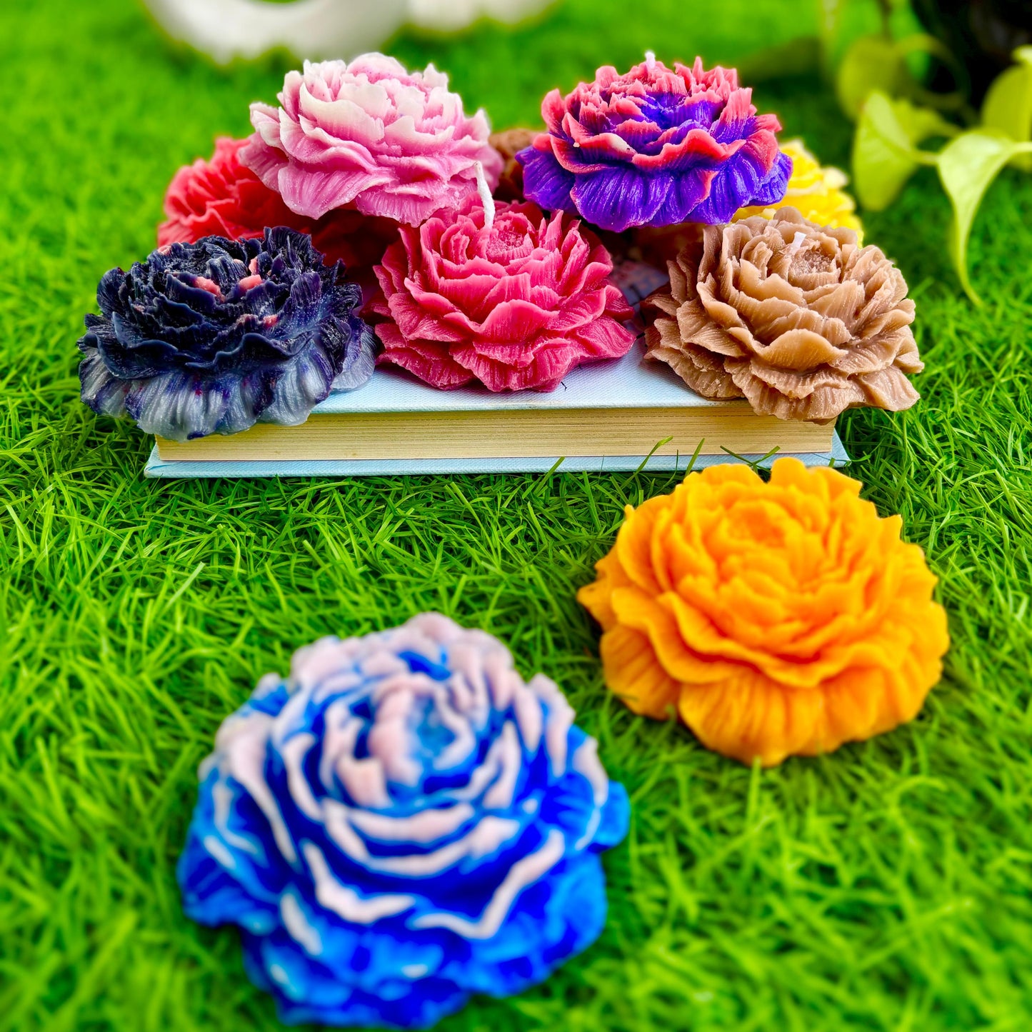 Rimgo Peony Flower Decorative Candles - Pack of 3